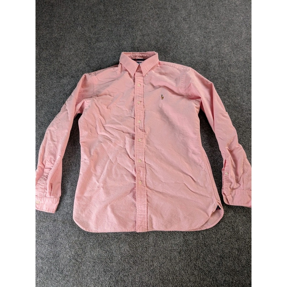 Ralph Lauren Shirt Men Medium Pink Long Sleeve Collar Neck Custom Fit Flesh Pony
